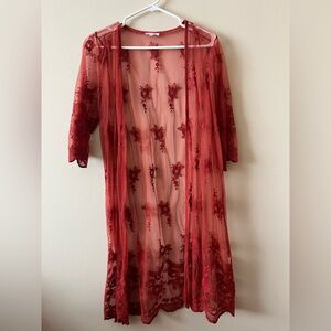 Pink Peony Sheer Embroidered Cover-Up